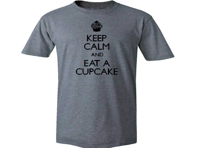 Keep calm & eat a cupcake parody gray grey t shirt